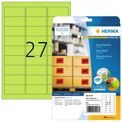 Afbeelding van Herma Neonetiketten, A4, 63,5 x 29,6 mm, groen, permanent hechtend