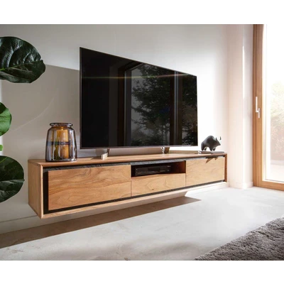 Afbeelding van Tv meubel Stonegrace Acacia natuur 175 cm 2 deuren 1 legplank lade steenfineer zwevend lowboard