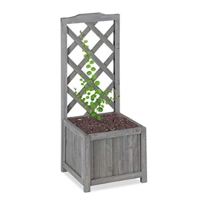 Afbeelding van Relaxdays plantenbak met klimrek bloembak trellis grijs weerbestendig balkon M