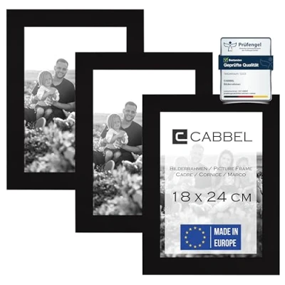 Afbeelding van CABBEL Set van 3 fotolijsten 18x24 cm, MDF houten lijst in zwart, met onbreekbaar acrylglas
