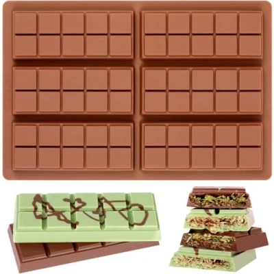 Afbeelding van AVANA Chocoladevorm van siliconen voor 6 borden om zelf chocolade te maken, BPA vrij, antiaanbaklaag, chocoladebord, vorm, bruin (vorm 2)