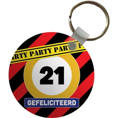 Afbeelding van Sleutelhanger Jubileum Verjaardag 21 Jaar Plastic Rond Uitdeelcadeautjes