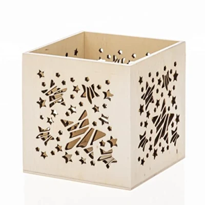 Afbeelding van GLOREX 6 2003 402 Lantaarn met stermotief, ca. 10 x cm, gemaakt van populierenhout, als tafeldecoratie