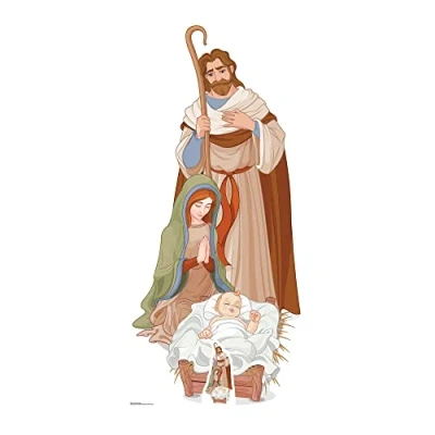 Afbeelding van Star Cutouts Ltd SC1107 levensgrootte uitgesneden met mini versie van kerststal scène, karton, meerkleurig, 183 x 88 cm
