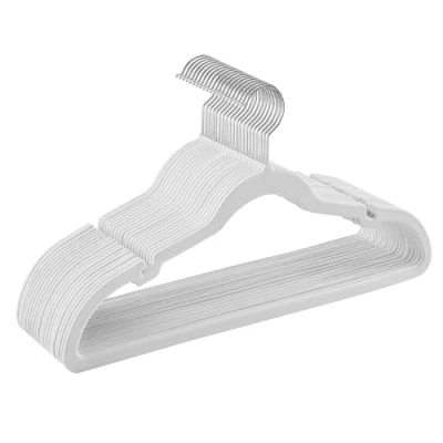 Afbeelding van SONGMICS Fluwelen kleerhangers, 20 stuks, antislip, met inkepingen, broekstang, 360 draaibaar, ruimtebesparend, dikte 0,6 cm, lengte 43 zuiver wit CRF029W02