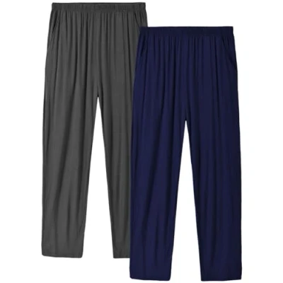 Afbeelding van MoFiz Pyjamabroek voor heren, modal, zachte broek met zakken, lang marineblauw/donkergrijs, XL