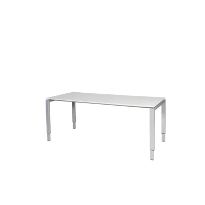 Afbeelding van Domino bureau, hoogte instelbaar (62 85cm) met 180x90cm &#039;zwevend&#039; licht grijs 25mm blad en aluminium (RAL9006) N poot frame