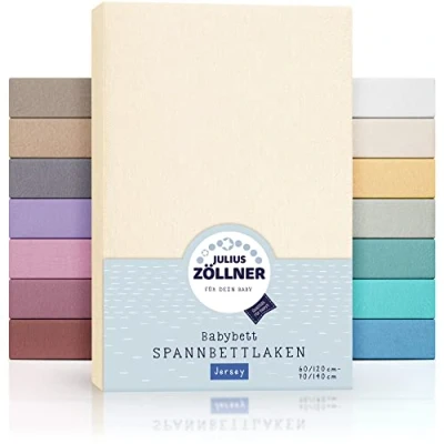 Afbeelding van Julius Zöllner jersey hoeslaken voor baby en kinderbed, 100% katoen, Oeko Tex Standard 100 gecertificeerd, afmetingen: 60 x 120 cm / 70 140 cm, set van 2, ecru