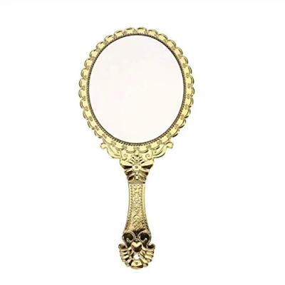 Afbeelding van Molinter Handspiegel professionele kapsalon dames heren hangende retro spiegel met handvat (goud)