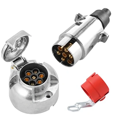 Afbeelding van SPARKMOTO metalen stekker, aanhanger, 7 polig en aanhangerstopcontact, polig, 12 V stekker stopcontact, aluminium met rode voor RV,