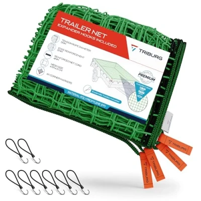 Afbeelding van TRIBURG® Aanhangernet 2 x 3 m, met hoekmarkeringen, incl. 8 extra spanhaken, aanhangernet, rubberen spanners haken voor optimale ladingsbeveiliging