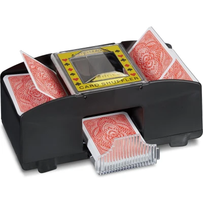 Afbeelding van Relaxdays kaartenschudmachine elektrisch 2 decks kaartenschudder batterijen zwart