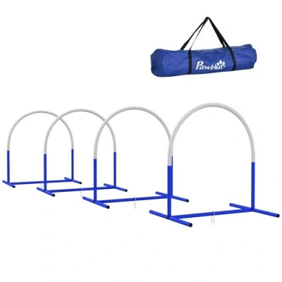 Afbeelding van PawHut hond behendigheidstrainingstoestellen, behendigheidsset, 4 delige steekhoedenset voor oudere honden, hondentrainingsset met draagtas, blauw + wit, 88 x 64 95 cm