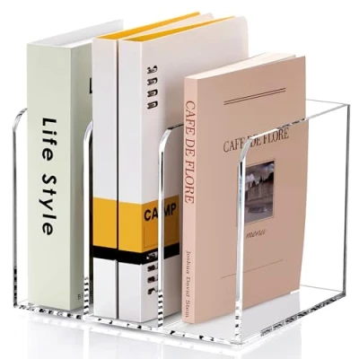 Afbeelding van SANRUI Clear Acryl Tijdschrift Bestand Houder Bureau Organizer voor Kantoor Organisatie en Opslag met 3 Verticale Compartimenten 8 1/2&quot;x7 1/5&quot; x 6 1/2&quot; Transparant