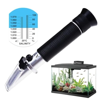 Afbeelding van Optica Salinity 0 10% Refractometer, Dual Scale (1,0 tot 1.070 S.G/0 100ppt) voor Zout Zeewater Aquarium Tank, Mariene Industrie, met LED licht en pipetten