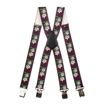 Afbeelding van Olata Heren Heavy Duty X Vorm Bretels met Edelweiss Patroon 4 cm. Bordeaux
