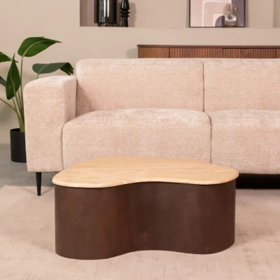 Afbeelding van LABEL51 Salontafel Davi Espresso Travertin 80 cm