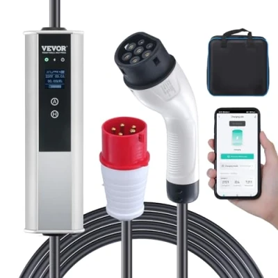Afbeelding van VEVOR Draagbare EV oplader type 2 IEC6219 elektrische autolader 16 A 3,68 kW eenfase 11 driefasig oplaadkabel 7,5 m CEE stekker LCD IP66 met opbergtas oplaadkabelhaak