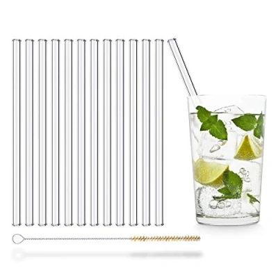 Afbeelding van UMI glazen rietjes, herbruikbaar, 12 stuks, recht 20 cm, inclusief reinigingsborstel, plasticvrij, made in Germany, vaatwasmachinebestendig, longdrinks, smoothies, sap