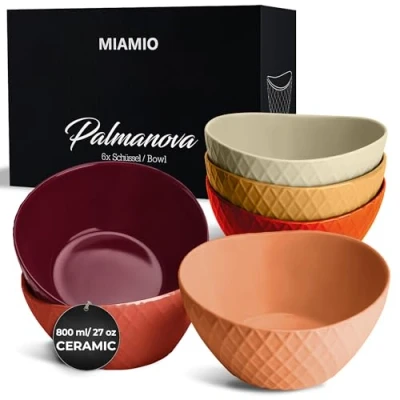 Afbeelding van MIAMIO 6 x 800 ml kommen set/Ontbijtkommen Set Moderne matte grote Palmanova collectie (Rood)