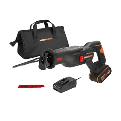 Afbeelding van WORX WX516 Nitro Accu reciprozaag, 20 V, krachtige borstelloze motor, snelle vervanging van zaagblad, variabele zaagsnelheid, LED licht, incl. 4 Ah accu, snellader en 2 zaagbladen