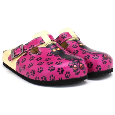 Afbeelding van Goby Pink Panther Dames Clogs Handgemaakt Kattenprint Maat 36