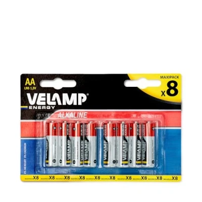 Afbeelding van Velamp LR6/8BP blister met 8 alkaline batterijen LR6 AA, 1,5 V, rood