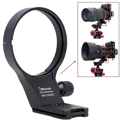 Afbeelding van iShoot 82 mm statiefbevestiging ringlenskraag compatibel met Sigma 105mm f/1.4 DG HSM Art &amp; 100 400mm f/5 6.3 DN OS, lensondersteuningshouder beugel onderkant is Arca Swiss Fit snelspanplaat