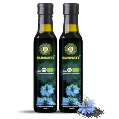 Afbeelding van Sunnati® Biologische zwarte komijnolie, ongefilterd, koudgeperst, 100% zuiver, 500 ml (2 x 250 ml)