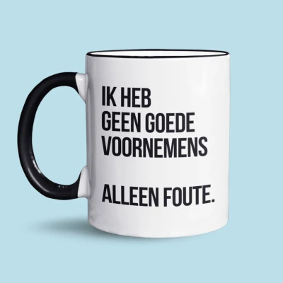 Afbeelding van NietMokken.nl Grappige Oud &amp; Nieuw mok: &quot;Ik heb geen goede voornemens, alleen foute.&quot; Perfect voor Oudejaarsavond Aan beide zijden bedrukt Vaatwasser en magnetronbestendig