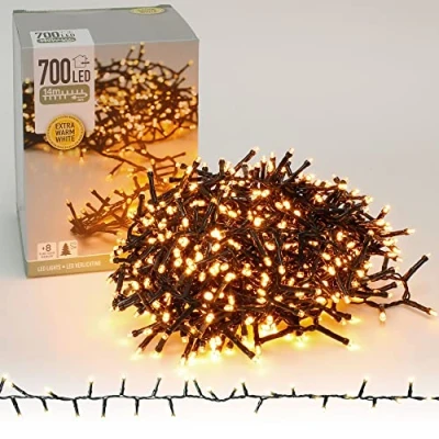 Afbeelding van ECD Germany LED Cluster lichtketting 14m 700 extra warm wit, 8 standen, elektriciteit, IP44 waterdicht, binnen/buiten, kerstverlichting Kerstboomcluster getufte