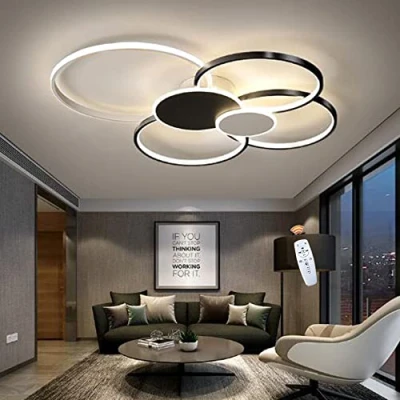 Afbeelding van LED Plafondlamp Moderne Ring Dimbare Woonkamerlamp Met Afstandsbediening Acryl Lampenkap Creatieve Kroonluchter Voor Slaapkamer Eetkamer Keuken Kantoorverlichting,zwart,80cm