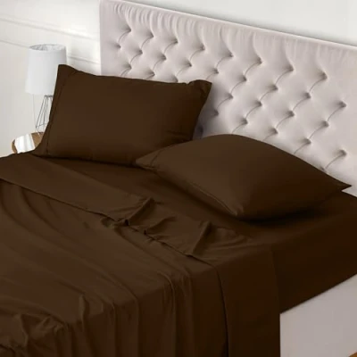 Afbeelding van Utopia Bedding 4 Delig Beddelakenset (Voor Beddenmaat 135x190 cm, Bruin) Polyester Microvezel Stof 1 Hoeslaken &amp; Vlakke laken met 2 Kussenslopen 50x75 cm