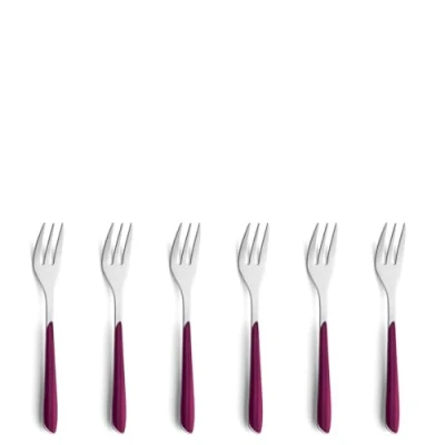 Afbeelding van Kuppels Prisma Set van 18/0 roestvrij staal, 6 delig, voor personen, hoogwaardige kunststof handgrepen in wilde berry, en vaatwasmachinebestendig