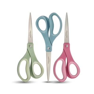 Afbeelding van Fiskars SoftGrip Titanium Schaar Voorgevormde Prestaties All Purpose 8&quot; Rechte Papierschaar voor Kantoor, Kunst en Ambachten 3 Count