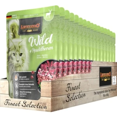 Afbeelding van Leonardo zak [16 x 85 g hert + bosbessen] natvoer zonder granen voor katten compleet voer in praktische afzonderlijke porties