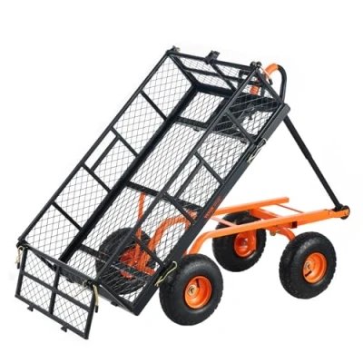 Afbeelding van VEVOR Tuinwagen, tuinwagen van metaal met eenvoudig te monteren frame, kantelbare bolderkar omkeerbare 2 in 1 handgreep, multifunctionele kruiwagen 180 kg draagvermogen, 25,4 cm banden