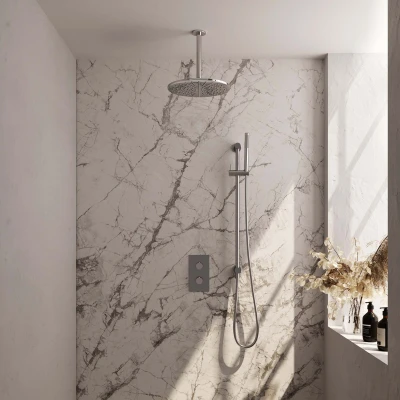 Afbeelding van Brauer Chrome Carving Regendoucheset inbouw hoofddouche 30 cm 2 functies glijstang inclusief inbouwdeel handdouche Staaf 1 stand chroom