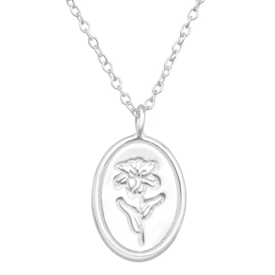 Afbeelding van JoyS Zilveren ovale hanger met bloem inclusief ketting 45 cm sterling zilver 925