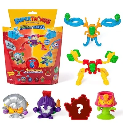 Afbeelding van SuperThings serie Mutant Battle verpakking van 6 stuks bevat 4 (1 zilveren kapitein) en 2 exoskeletons,
