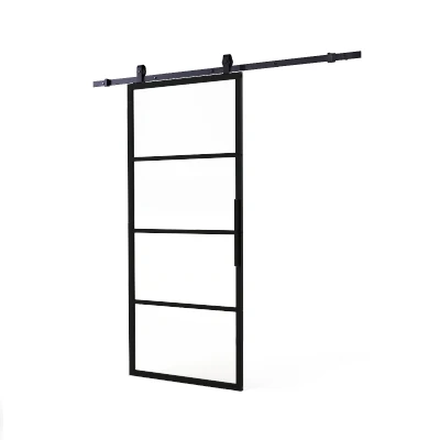 Afbeelding van Intersteel DIY schuifdeur Cubo incl. transparant glas 2350mm + zwart ophangsysteem Basic Top