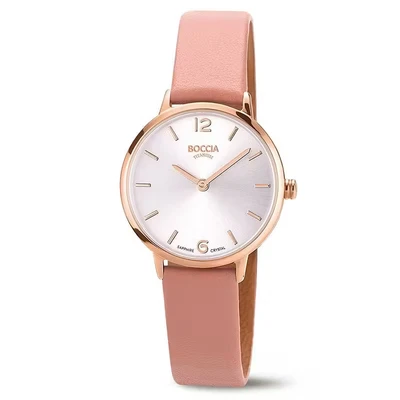 Afbeelding van Boccia 3345 04 Horloge titanium leder rosekleurig roze 28 mm