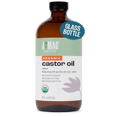Afbeelding van J MAC BOTANICALS Organische pure castorolie koud geperst (glazen fles, 400 ml), hexaanvrij, voor gezicht, huid, wimpers