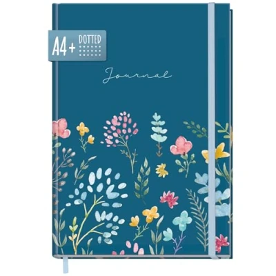 Afbeelding van paper&amp;you® Bullet Journal gestippeld A4+ met elastiek [Happy Flower] 156 pagina&#039;s notitieboek gestippeld, schetsboek, dagboek duurzaam en klimaatvriendelijk