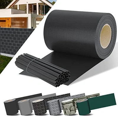 Afbeelding van KESSER® PVC jaloezieën strip privacy roll dubbele staafmatten omheining ondoorzichtig, 30 bevestigingsclips weer en windbescherming hekfolie tuin tuinhek, Anthracite 70 m