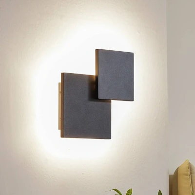 Afbeelding van Lucande LED wandlamp Elrik, zwart, 27 cm hoog, metaal
