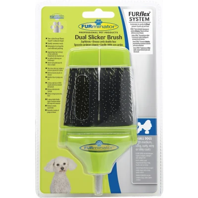 Afbeelding van FURminator FURflex pepborstelopzetstuk, dubbelzijdige hondenborstel voor kleine honden met roestvrijstalen borstelharen