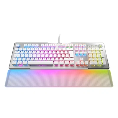 Afbeelding van Roccat Vulcan II Max Optisch en mechanisch pc gamingtoetsenbord, aanpasbare RGB verlichte toetsen palmsteun, titanium toetsschakelaars, aluminium afdekplaat, wit