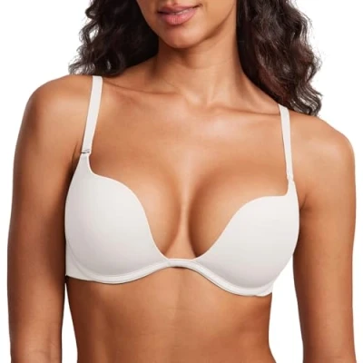 Afbeelding van DOBREVA Dames Beugel Diepe U Push Up Plunge BH Sexy Gewatteerd Tshirt wit 75C