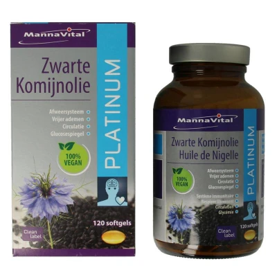 Afbeelding van Mannavital Zwarte komijnolie platinum 120 softgels